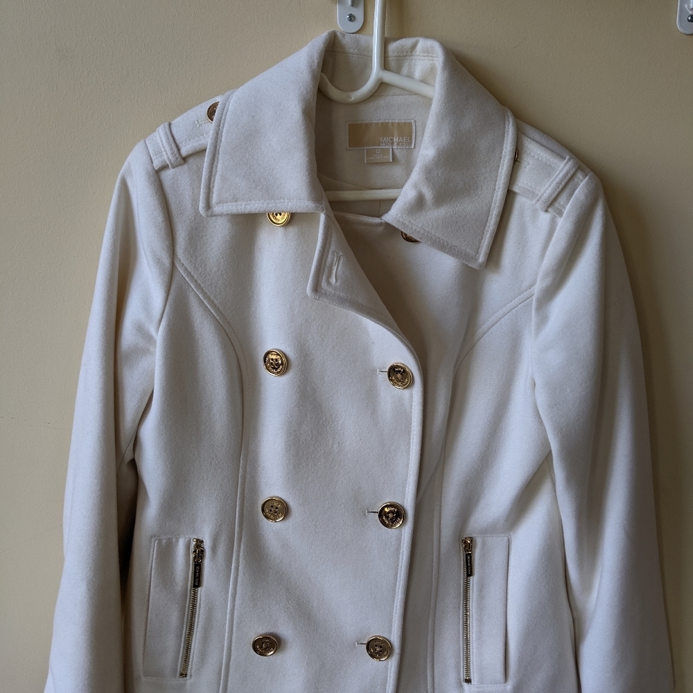 Michael Kors White Double Breasted Pea Coat
